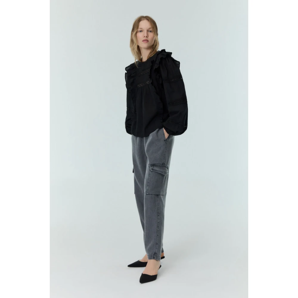 The New Society Gewassen Grijze Denim Cargo Broek Gray Dames