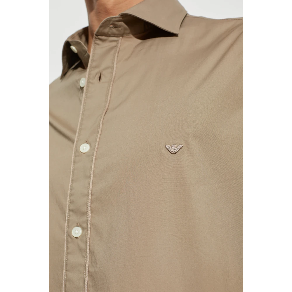 Emporio Armani Katoenen shirt met geborduurd logo Beige Heren