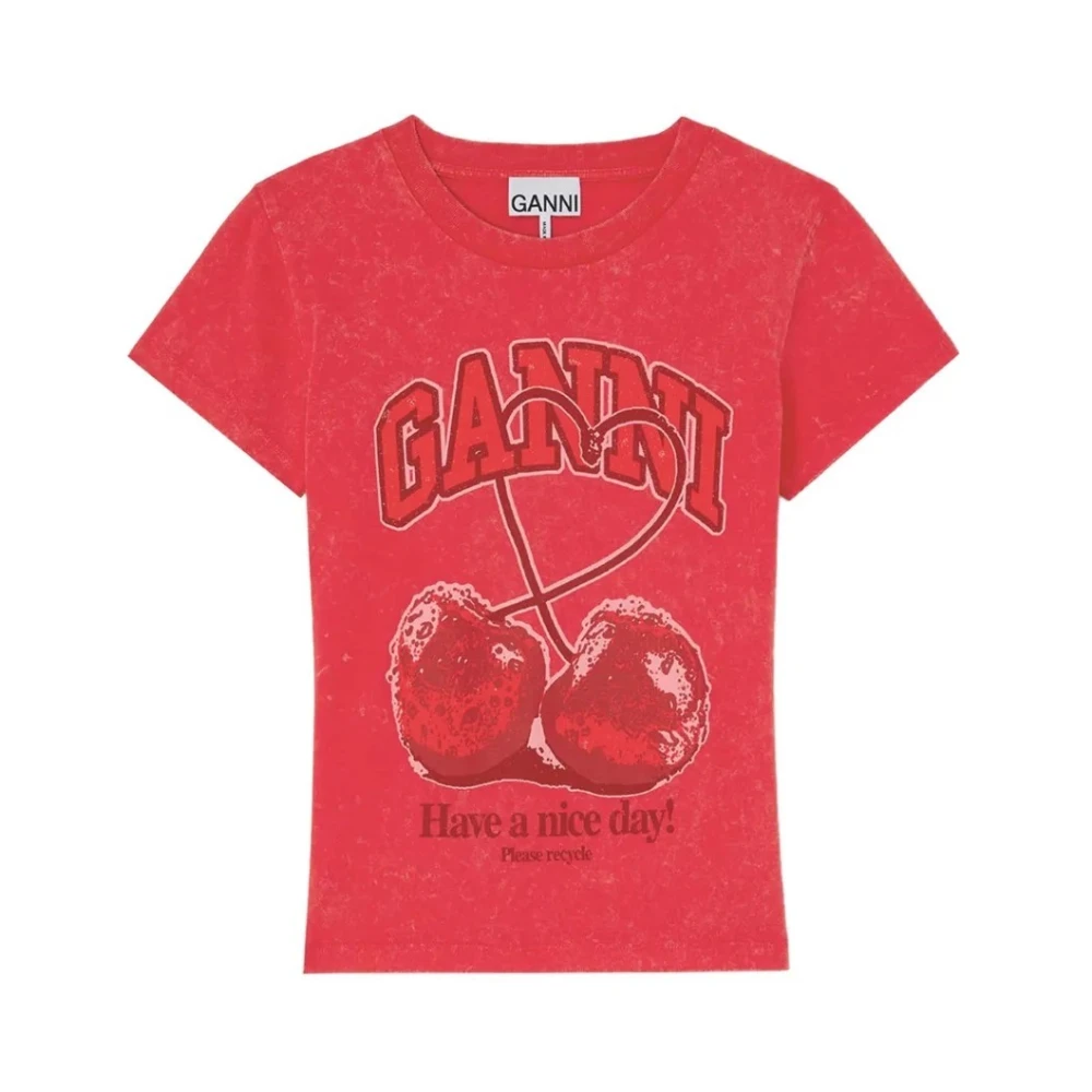 Ganni Women's Red T-Shirts, Xs, Baby Fit T-Shirt