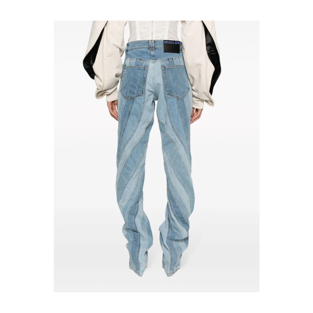 Mugler Blauwe Spiral Straight-Leg Jeans Blue Dames