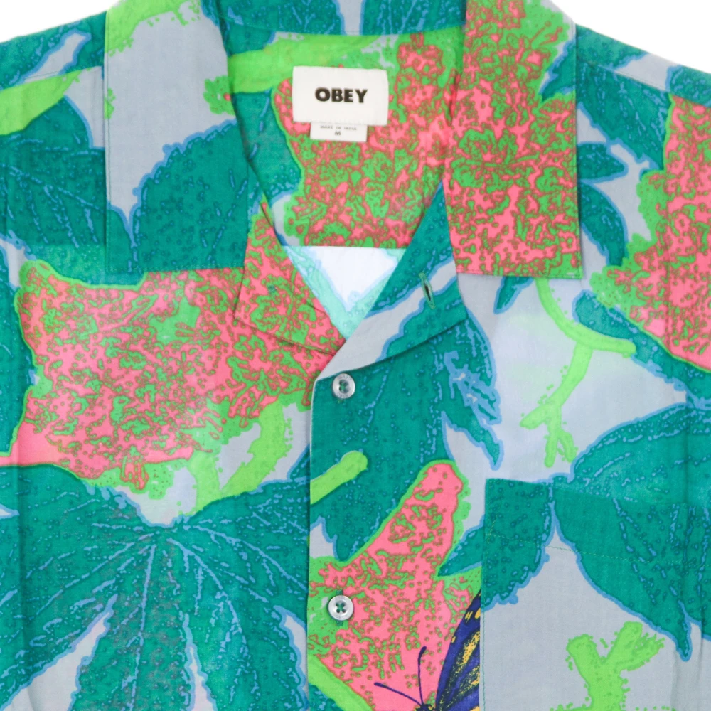 Obey Geweven korte mouw shirt goed grijs Multicolor Heren