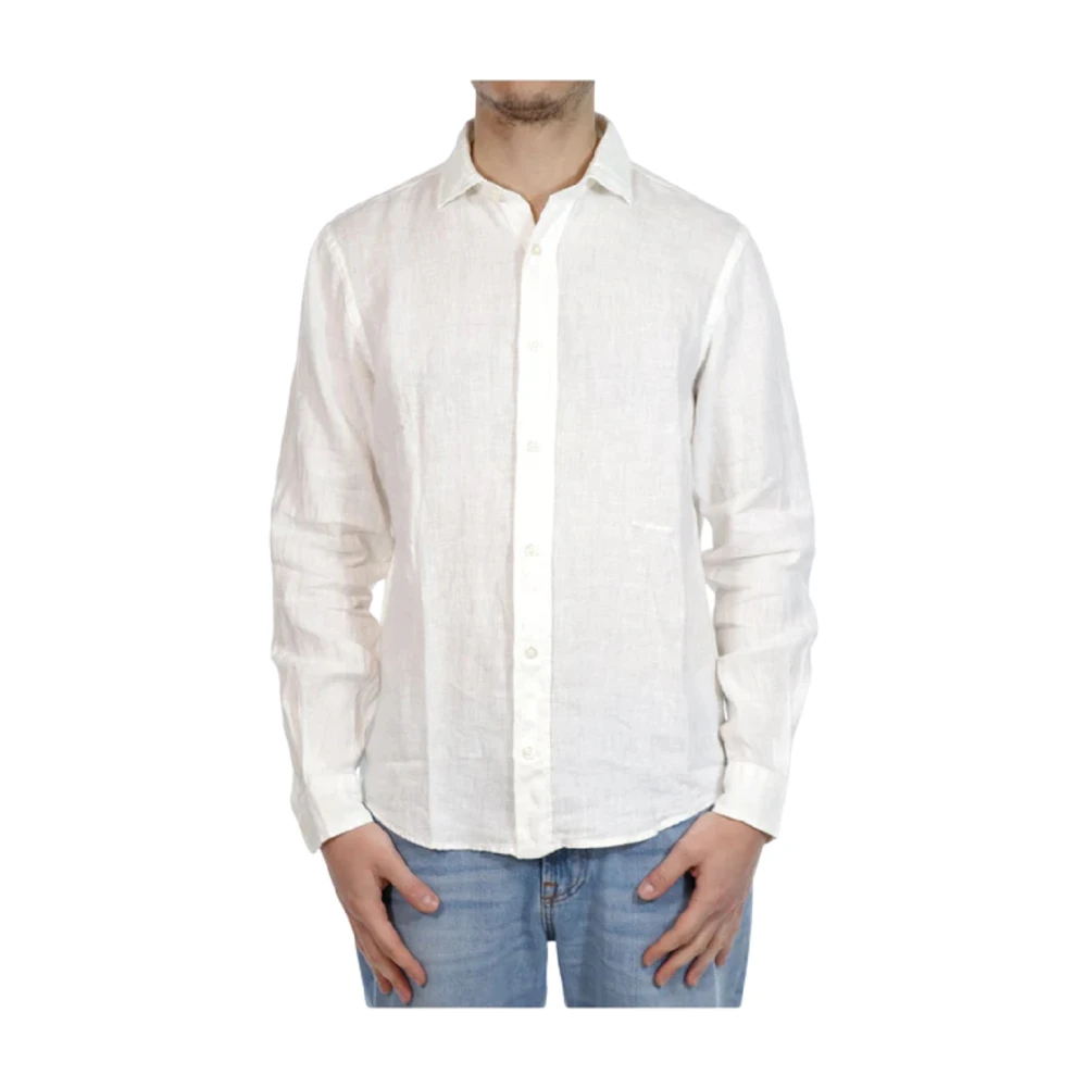 Roy Roger's Riviera Linnen Pierce Patroon Shirt Wit White Heren