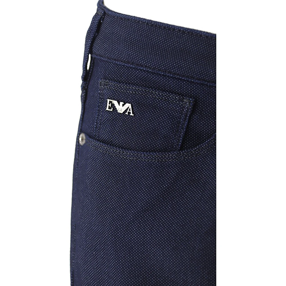 Emporio Armani Blauwe Slim Fit Twill Stretch Broek Blue Heren