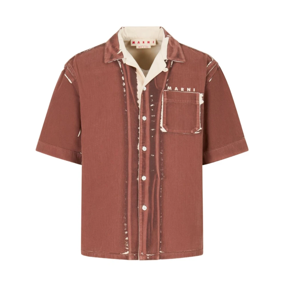 Marni Herr Brun Skjortor L, Bomull, Short Sleeve Shirt
