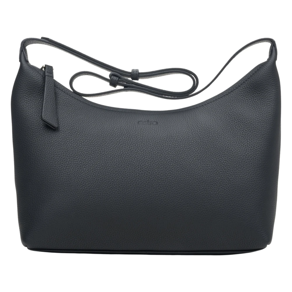 Estro Dames Zwarte Schoudertas gemaakt van Echt Leer Er00113901 Black Dames