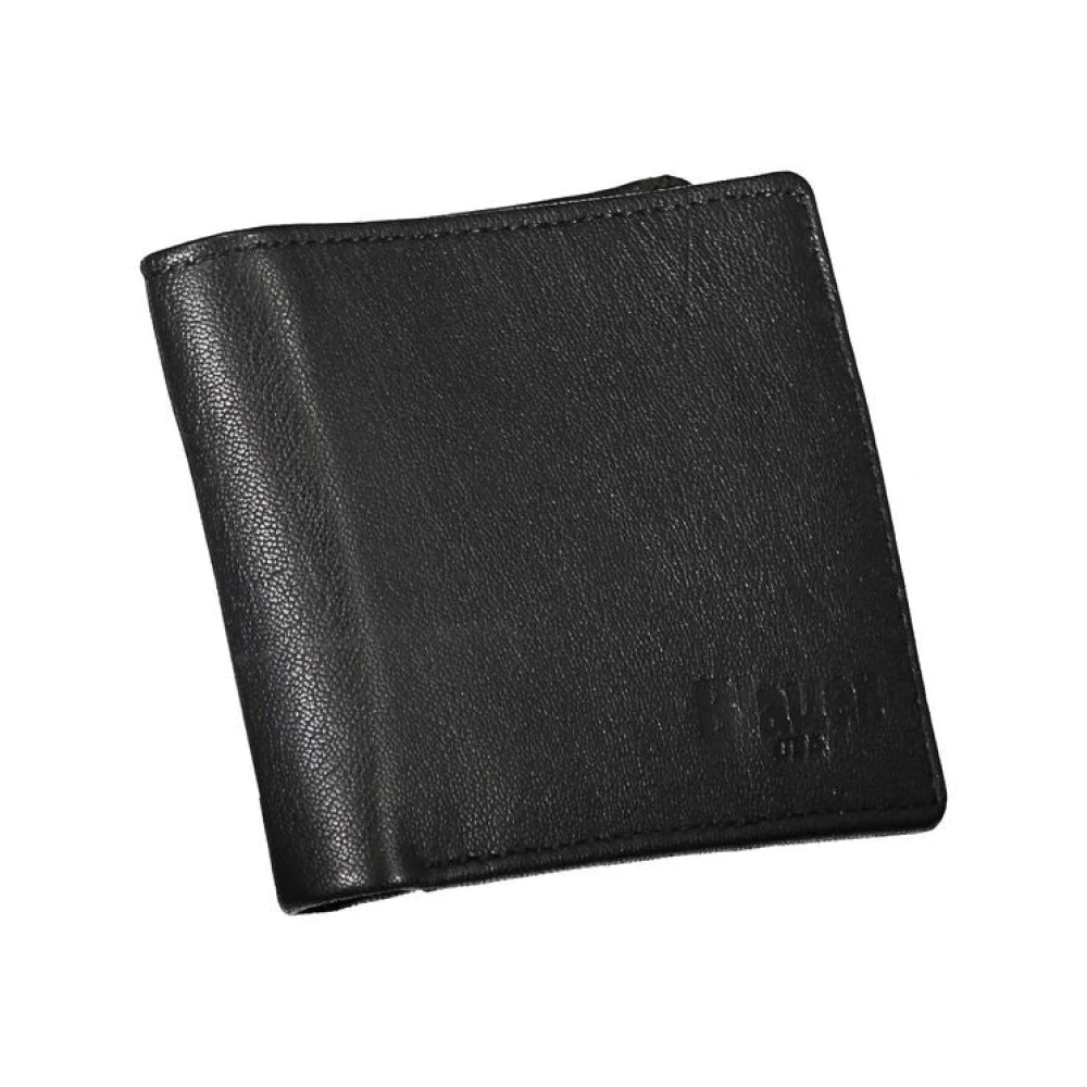 Blauer Elegante Zwarte Leren Portemonnee met Twee Vakken Black Heren