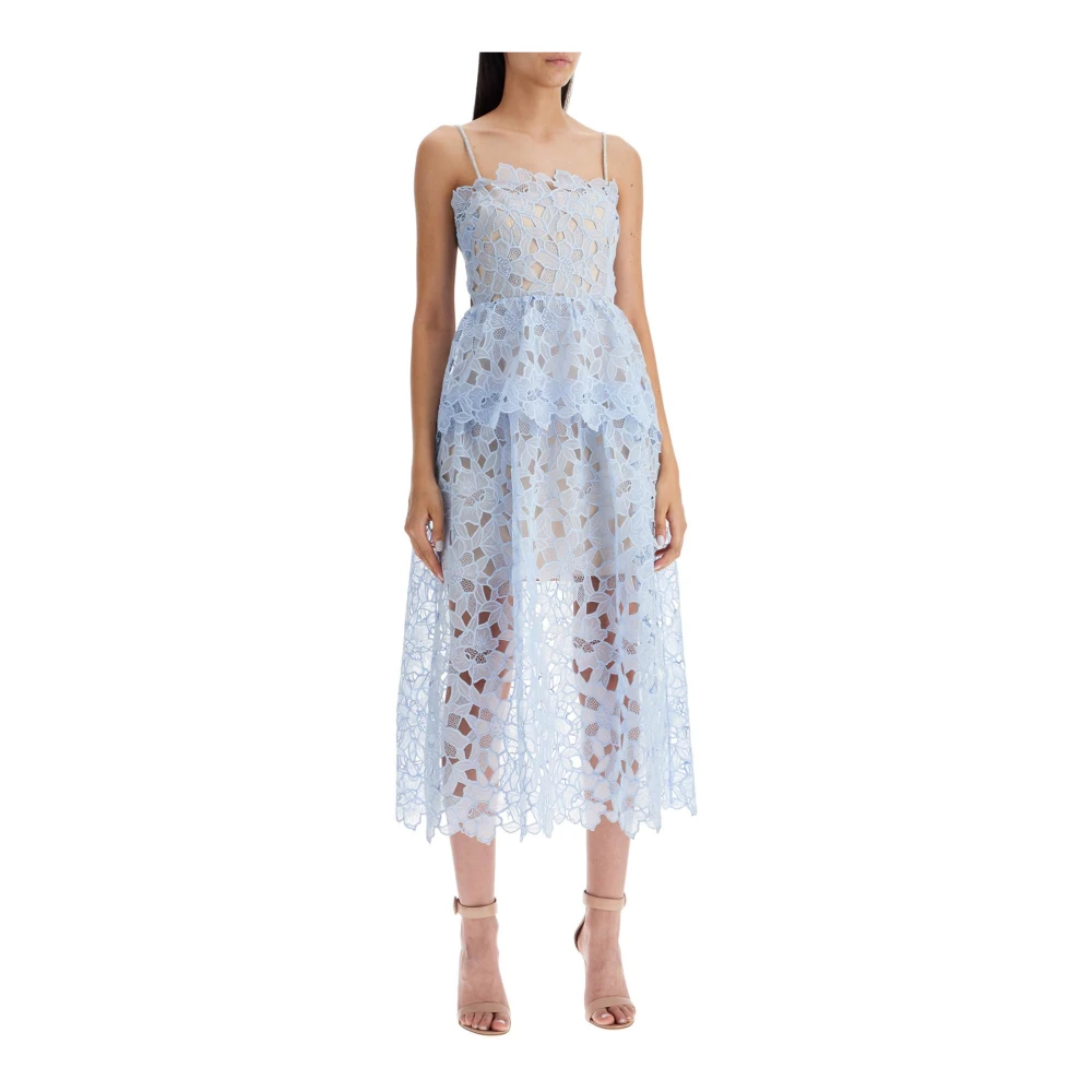 Self Portrait Kristalband Organza Kant Midi Jurk Blue Dames