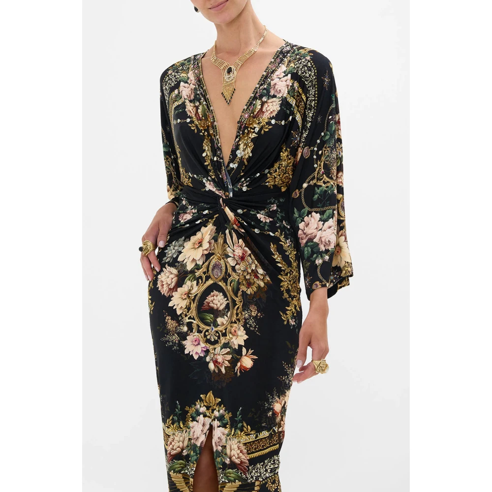 Camilla Zwarte Bloemen Twist Jurk Dynasty Daze Black Dames