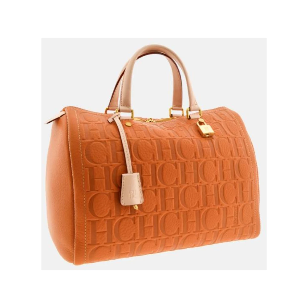 Carolina Herrera Vergrendelde Amber Leren Handtas Orange Dames