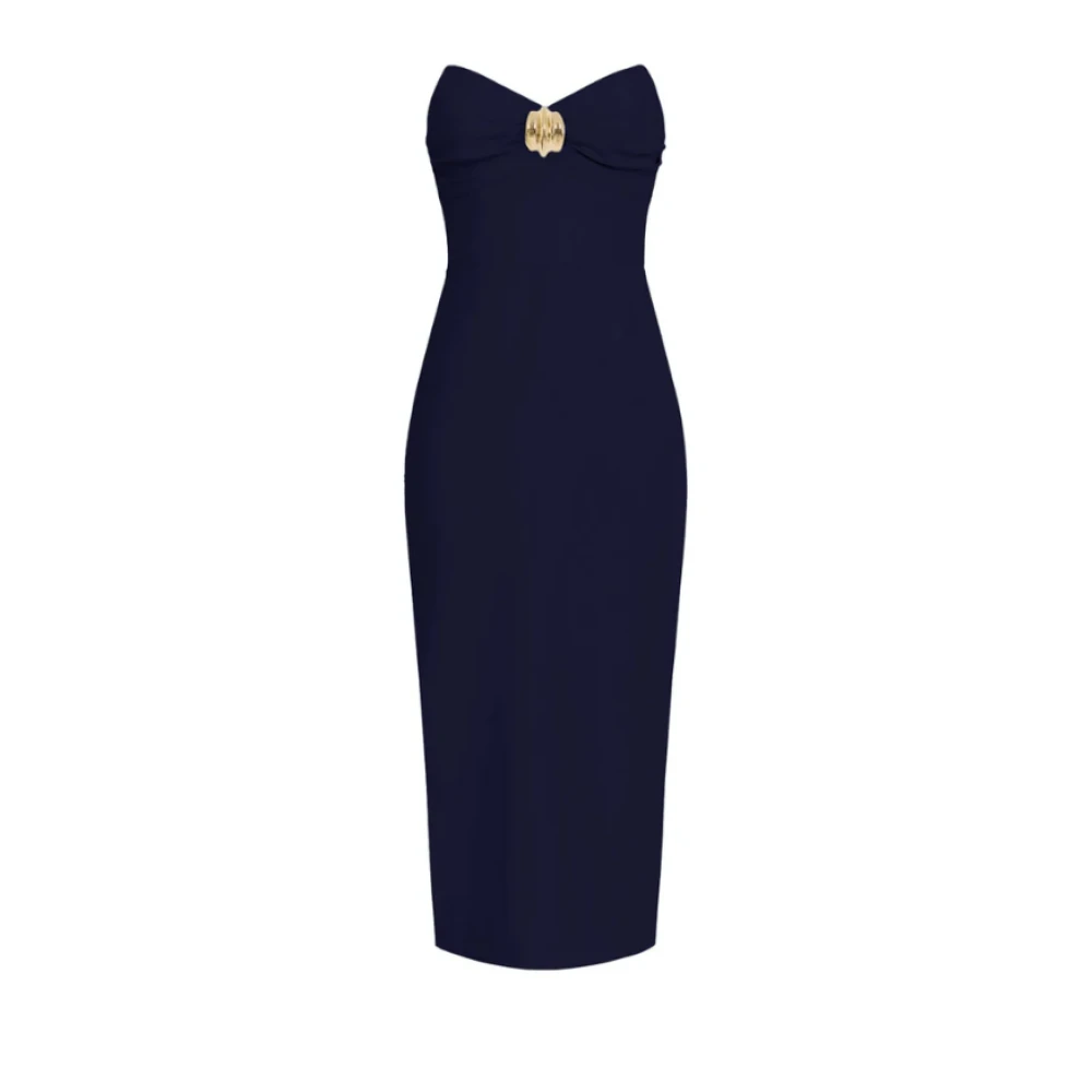 Elisabetta Franchi Blauwe Crêpe Schede Jurk met Strik Blue Dames