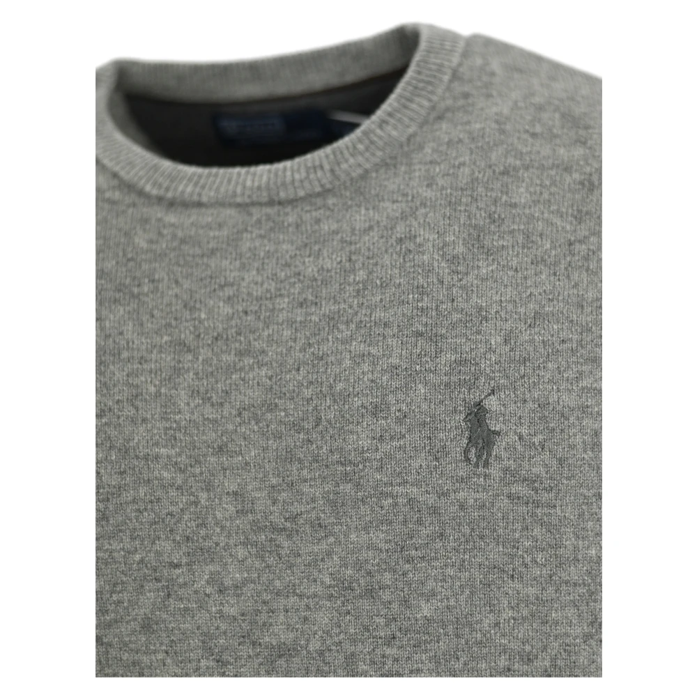 Polo Ralph Lauren Grijze Wollen Trui Lange Mouw Ronde Hals Gray Heren