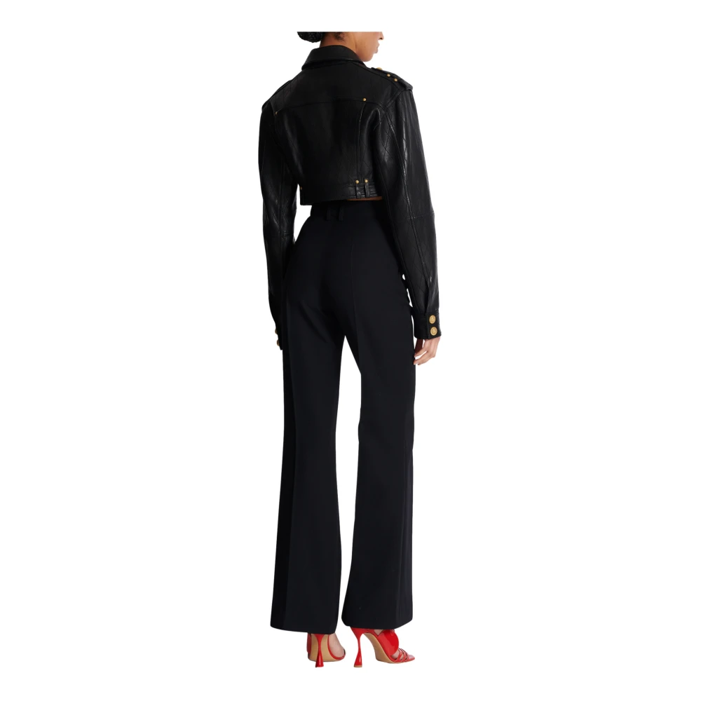 Balmain Topgestikte cropped leren jas Black Dames