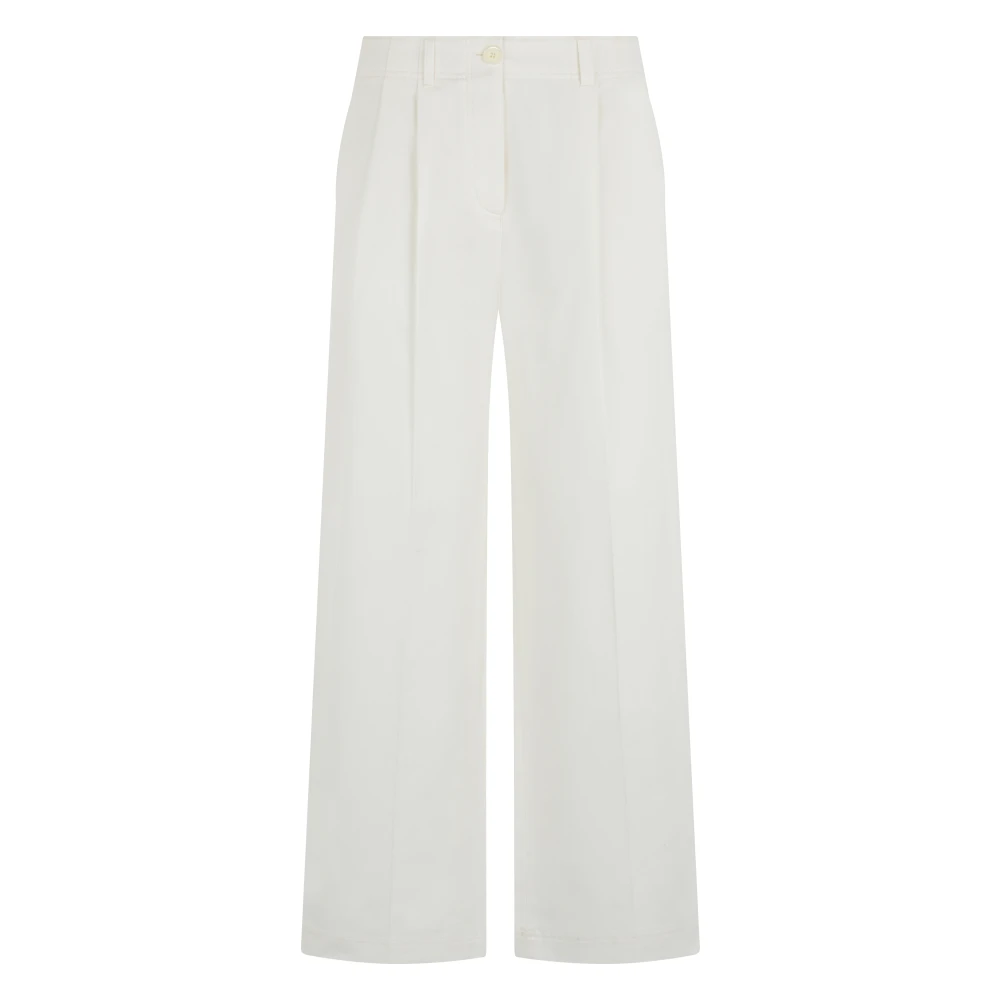 Totême Women's White Wide Trousers, S, Relaxed Twill Trousers