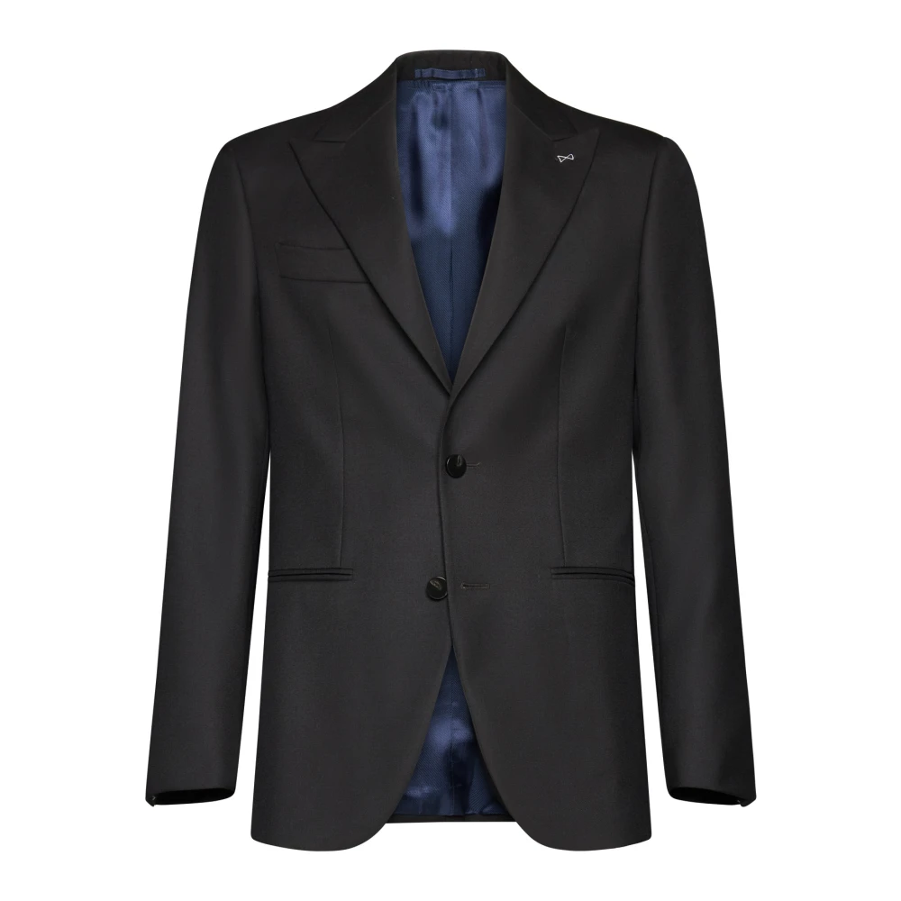 D4.0 Koffiebruine wollen blazer met peak-revers Black Heren