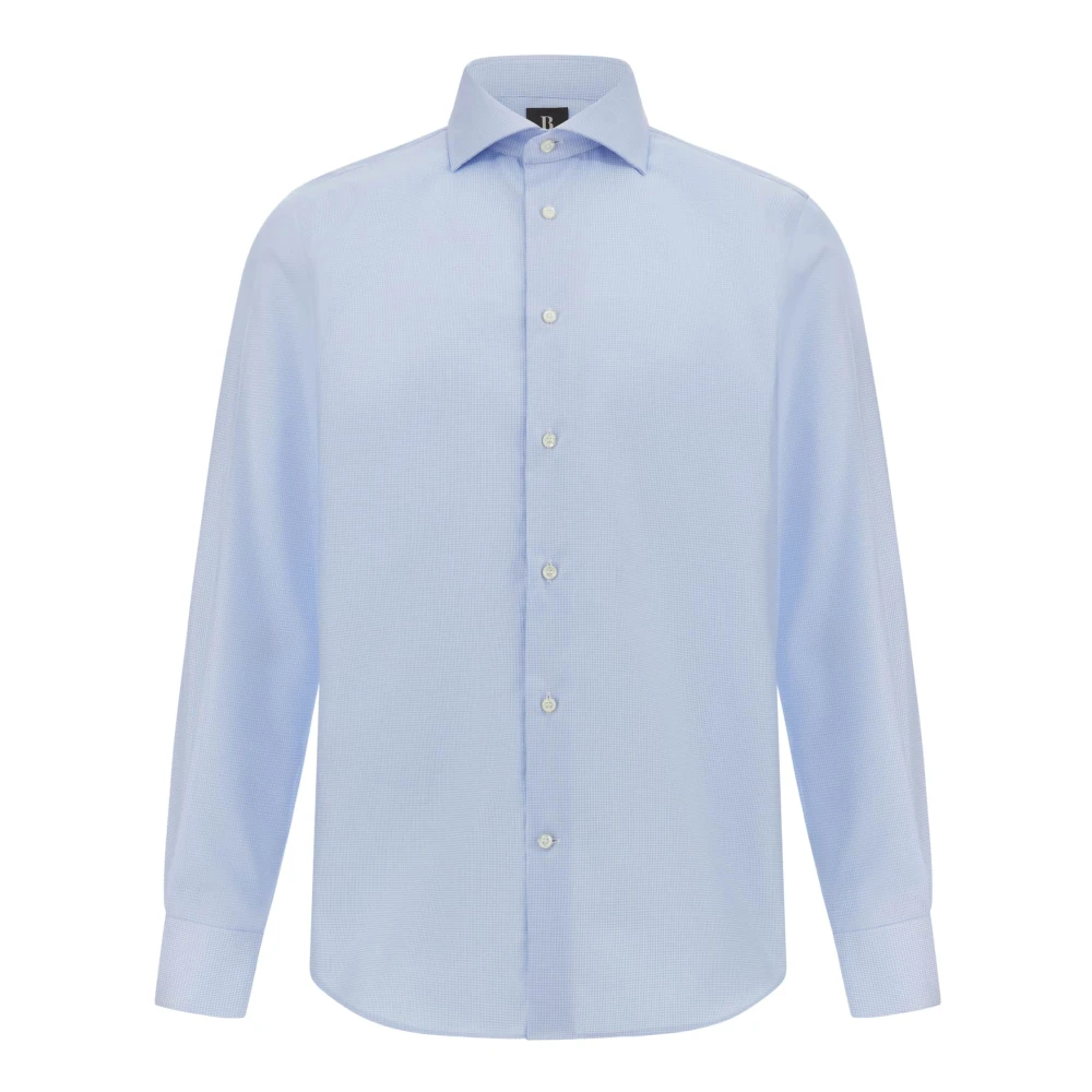 Boggi Milano Ultimate Non-Iron Regular Fit Houndstooth Katoenen Overhemd Blue Heren