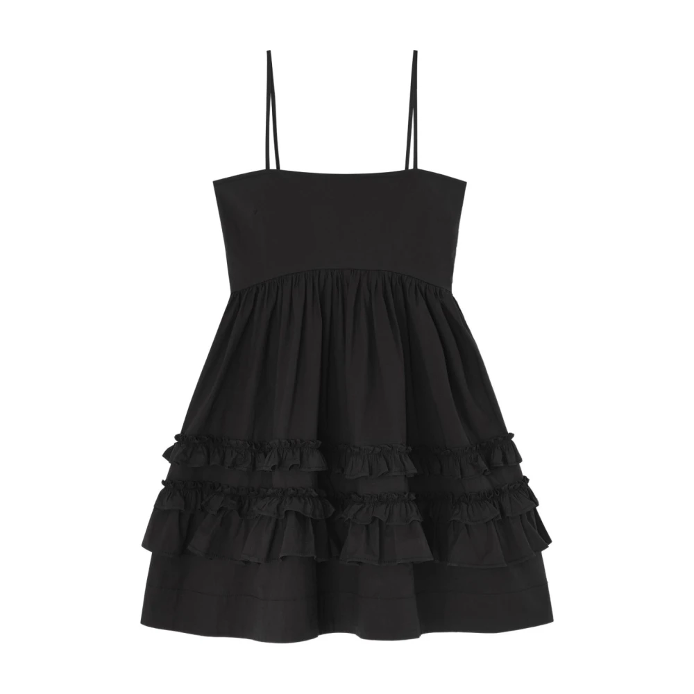 Ganni Black Short Dresses, Female, S, Smocked Back Ruffled Short Dress