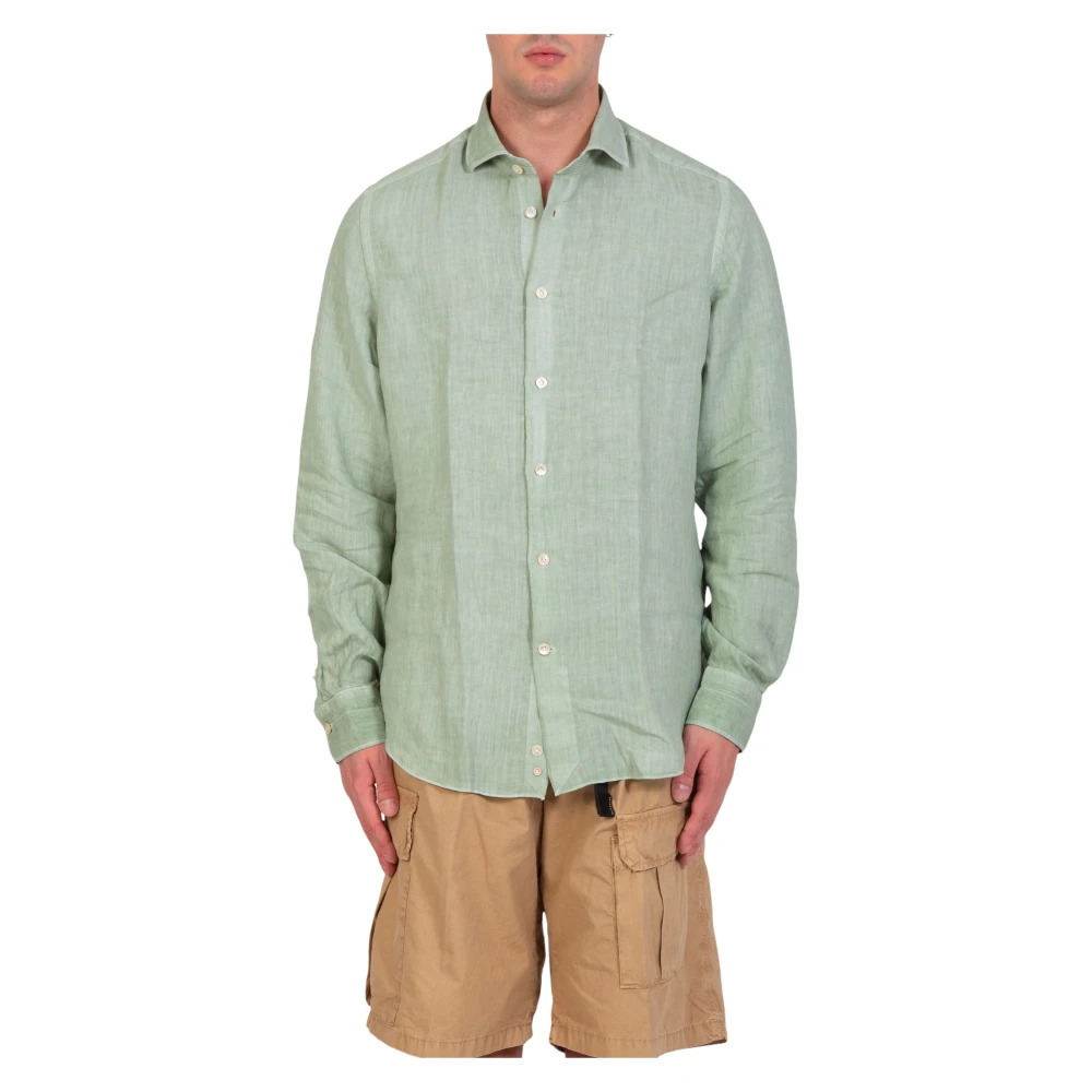Eleventy Linnen Shirt in Verde Green Heren