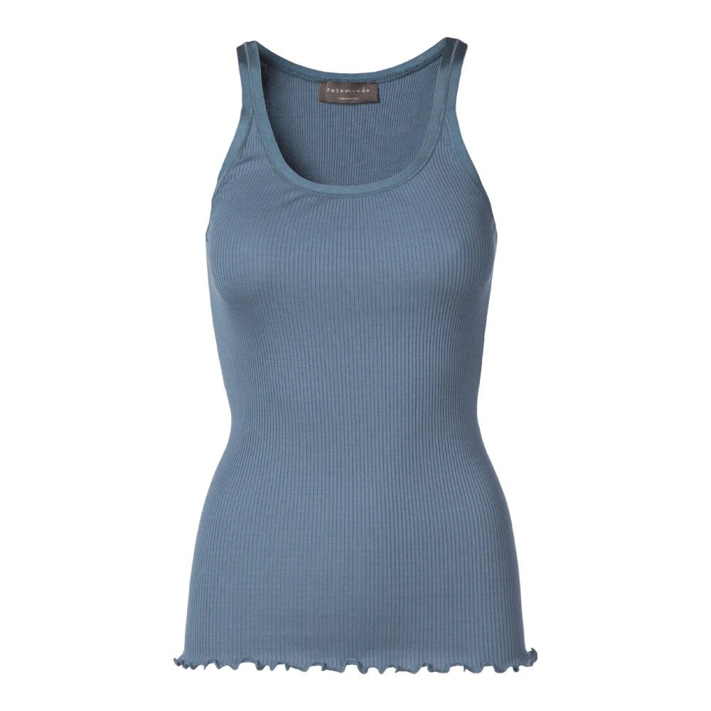Rosemunde Zijden Top Paris Blue Satijnen Rand Blue Dames