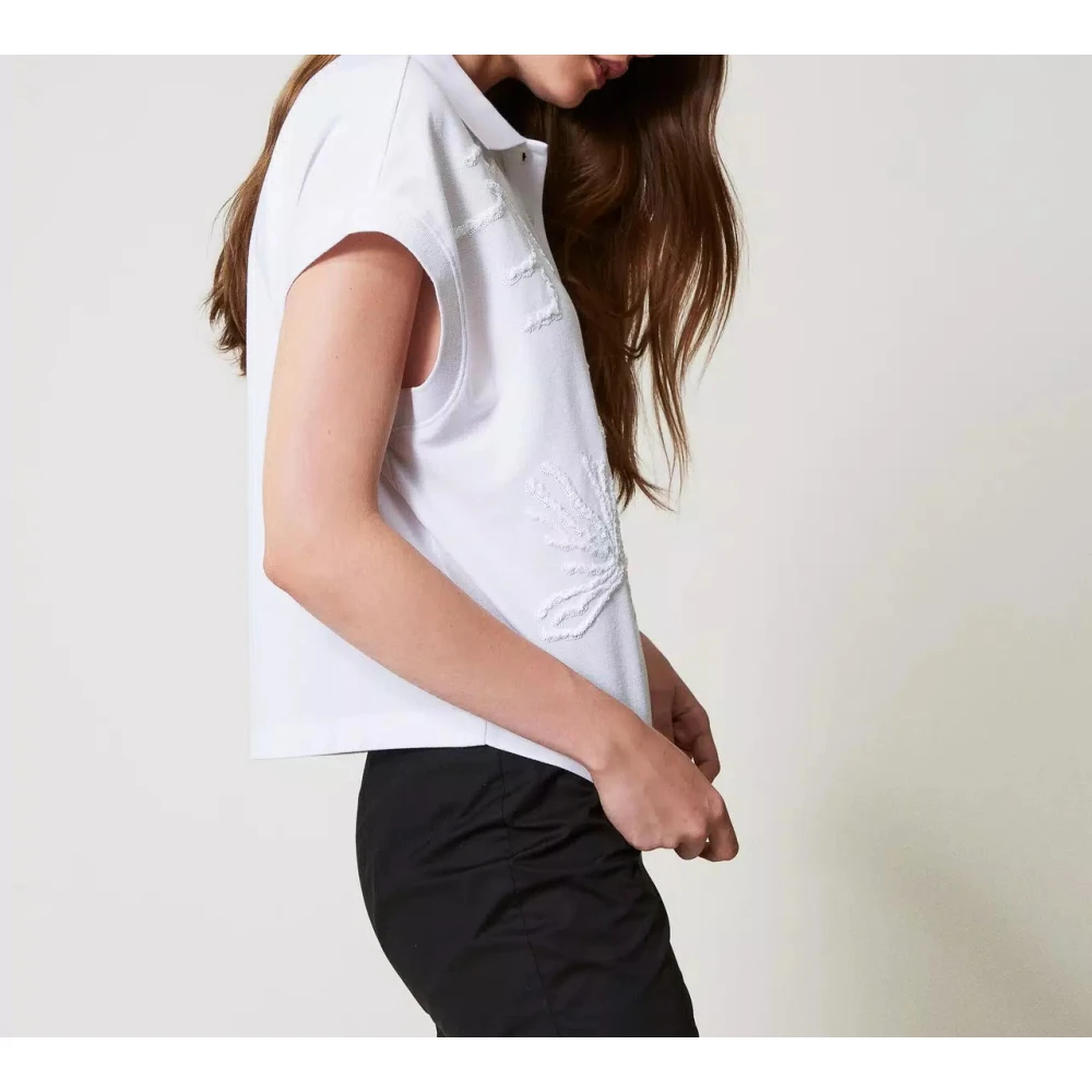Twinset Piqué Polo Shirt met Borduursel White Dames