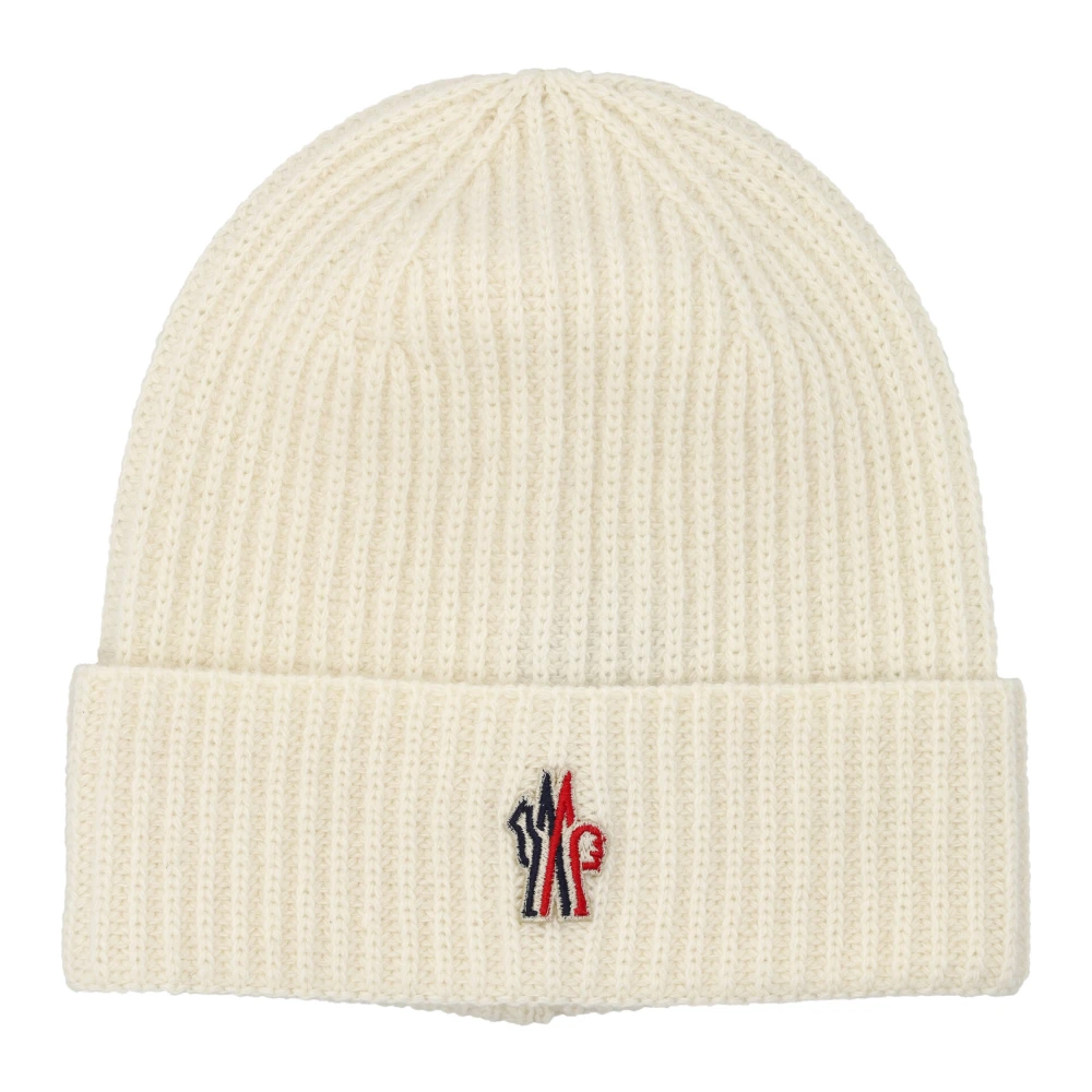 Moncler Vit Ribbstickad Beanie Mössa Aw24 White, Flicka