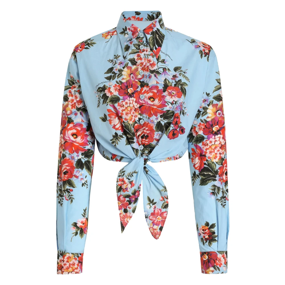 Dolce & Gabbana Women's Multicolor Shirts, S, Flower Bouquet-Print Cotton Shirt