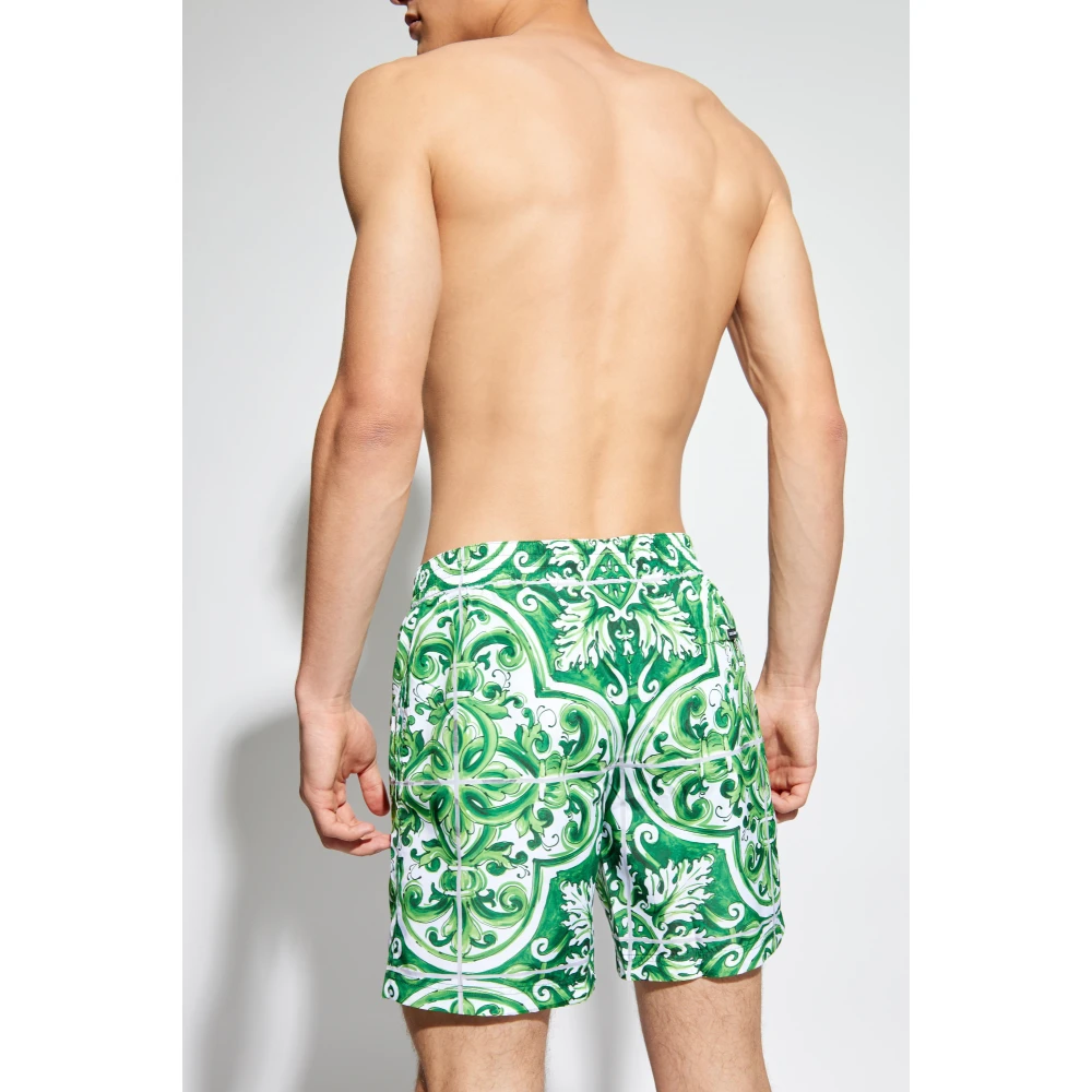 Dolce & Gabbana Zwembroek met 'Majolica' print Green Heren