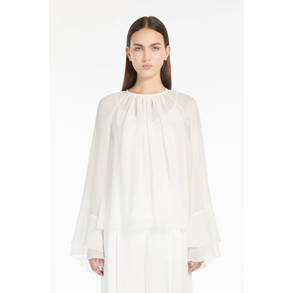 Max Mara Studio Zijden Georgette Blouse met Ronde Hals White Dames