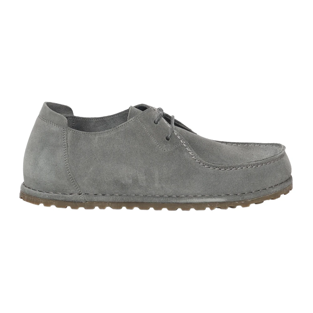 Birkenstock Gray Laced Shoes, Male, 7 Uk, Suede Flat Shoes Grey Rubber Sole
