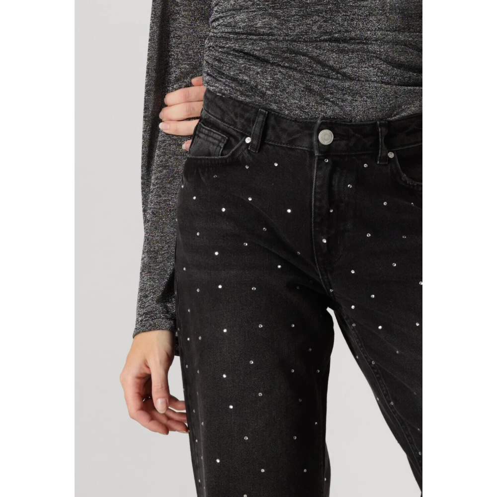Envii Zwarte Straight Leg Jeans met Zilveren Details Black Dames