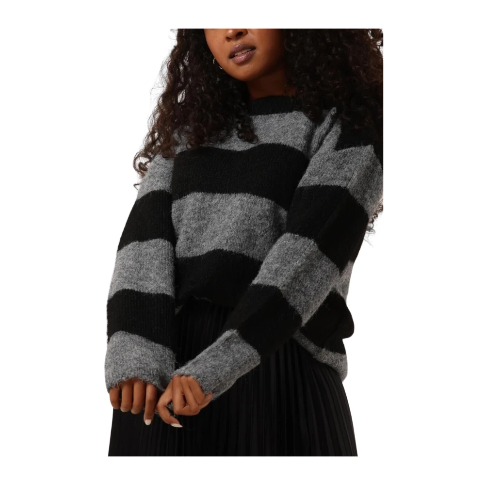 My Essential Wardrobe Gestreepte Gebreide Trui Gray Dames
