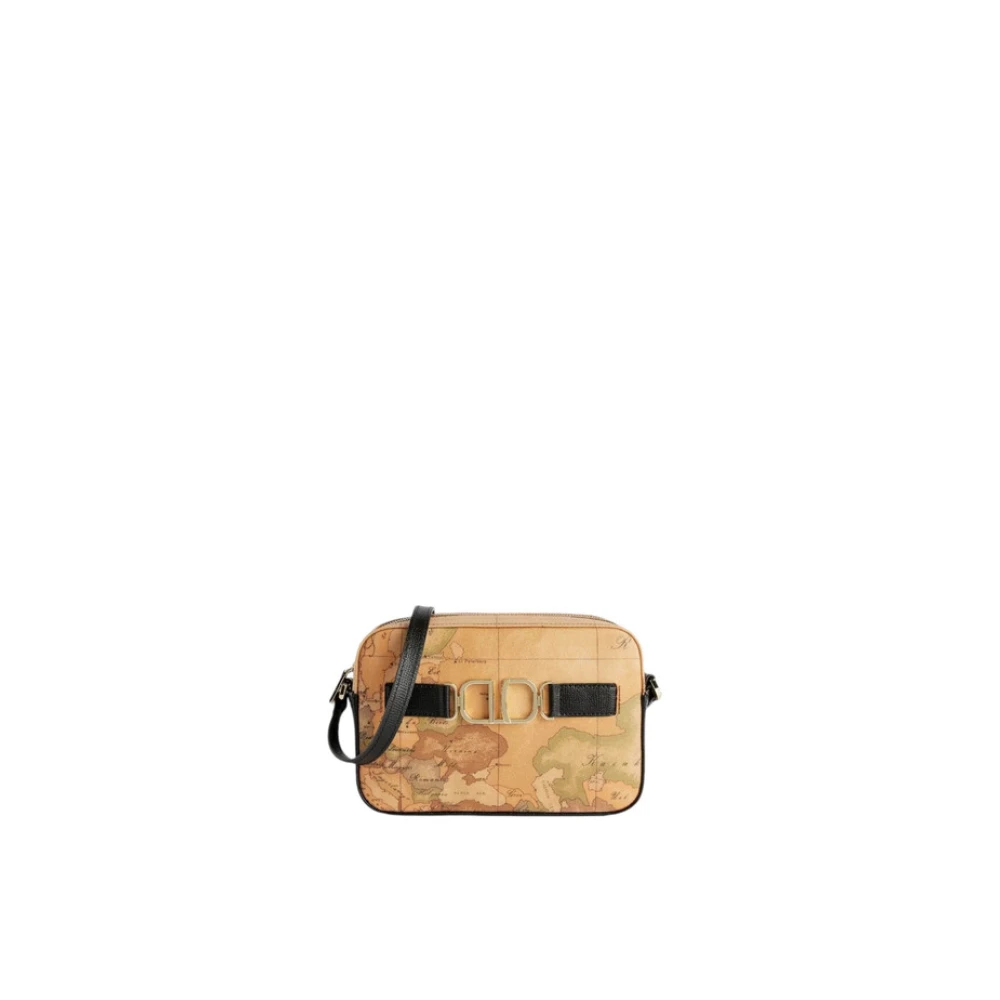 Alviero Martini 1a Classe Zwarte Schoudertas met Hagedis Effect Brown Dames