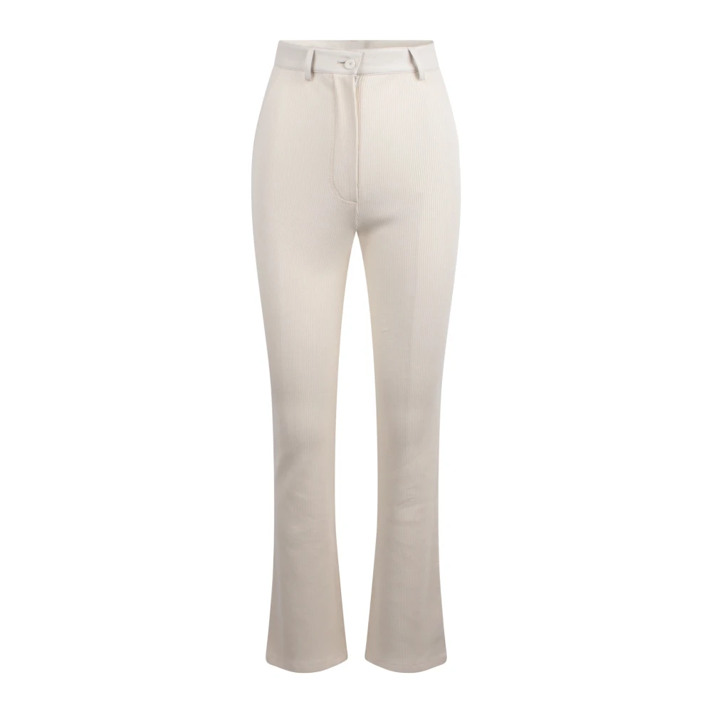 Nanushka Geribbelde Bootcut Broek met Leren Inzetstukken White Dames