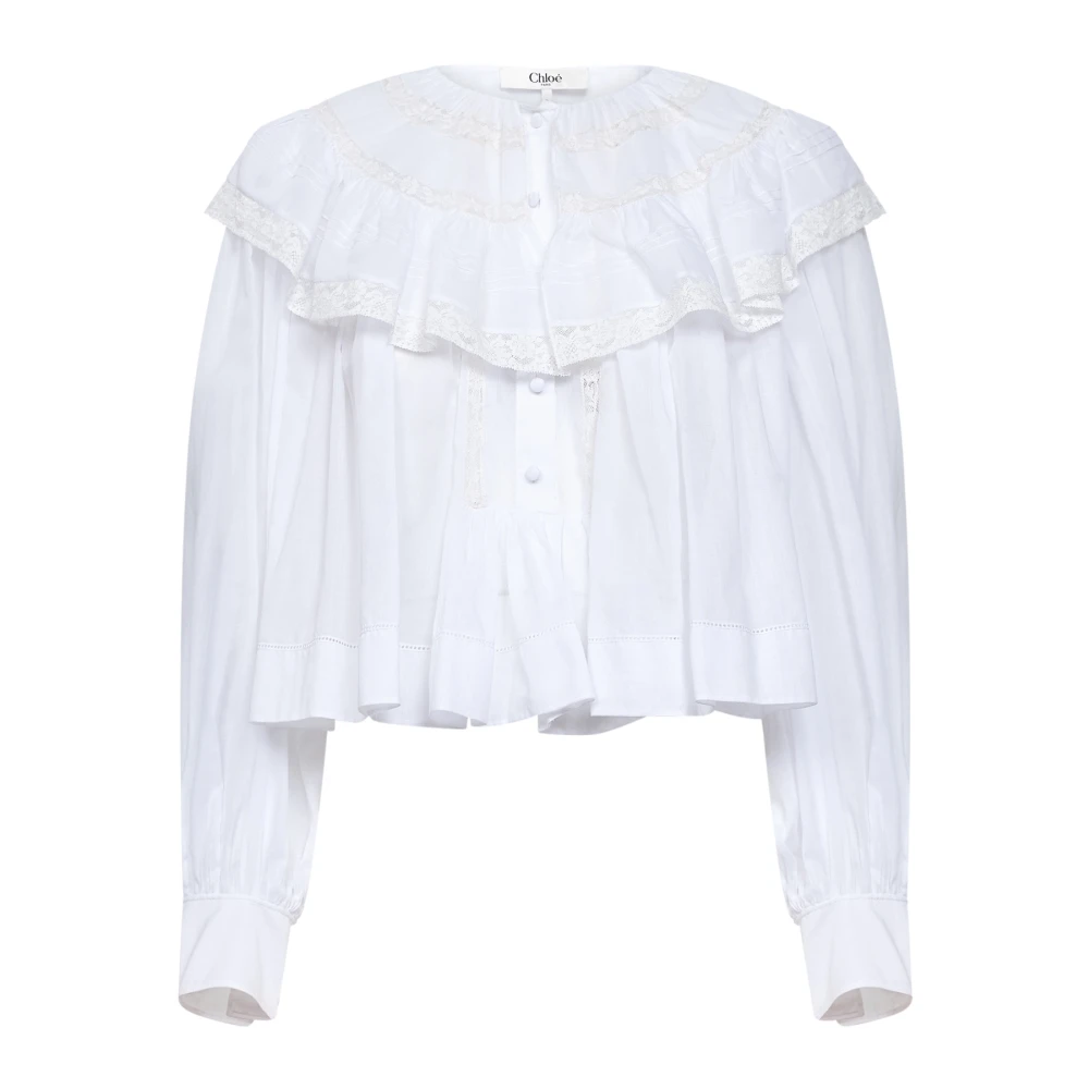 Chloé Women's White Blouses, Xs, Cropped Ruffle Top