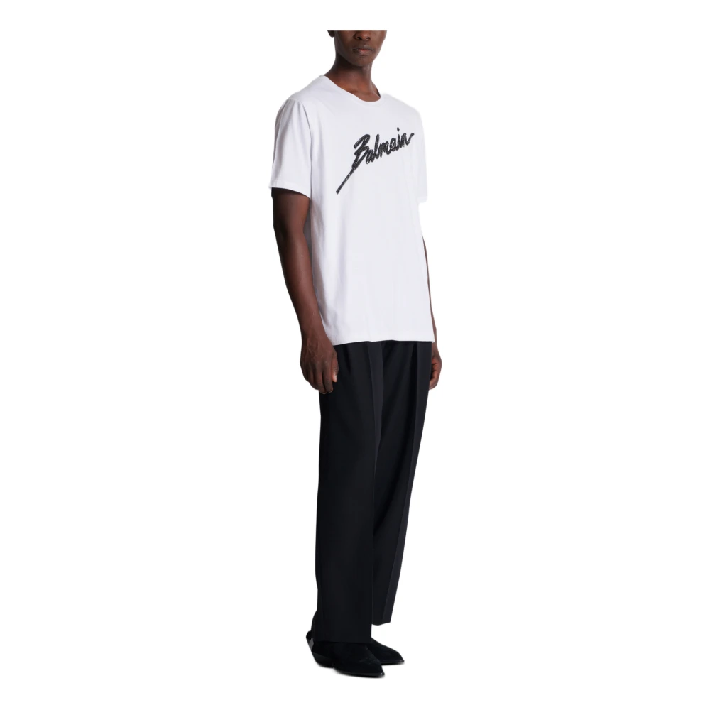 Balmain Geborduurd letter T-shirt White Heren