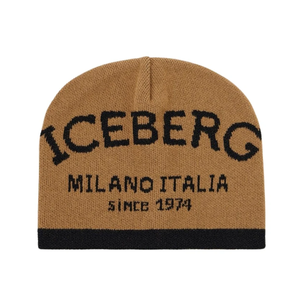 Iceberg Gebreide muts in gekaarde wolmix Brown Heren