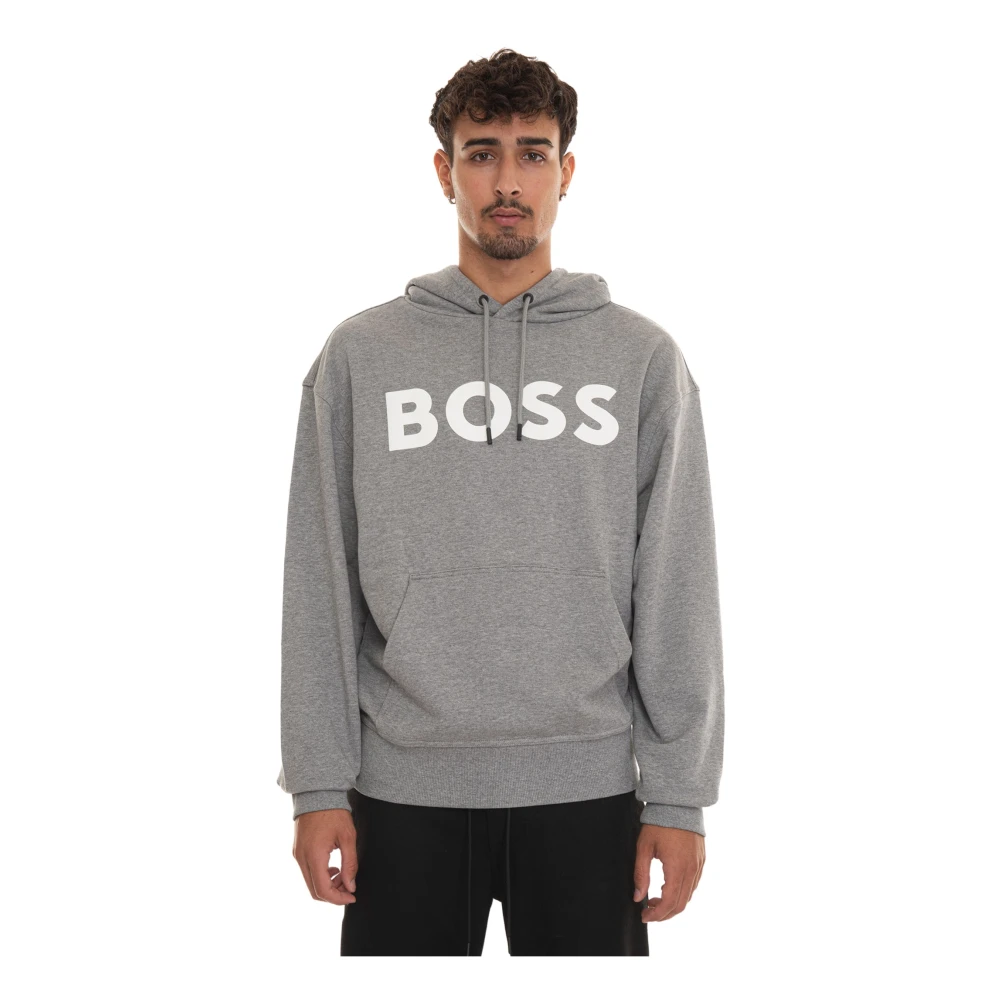 Boss Maxi Logo Oversize Sweatshirt met capuchon Gray Heren