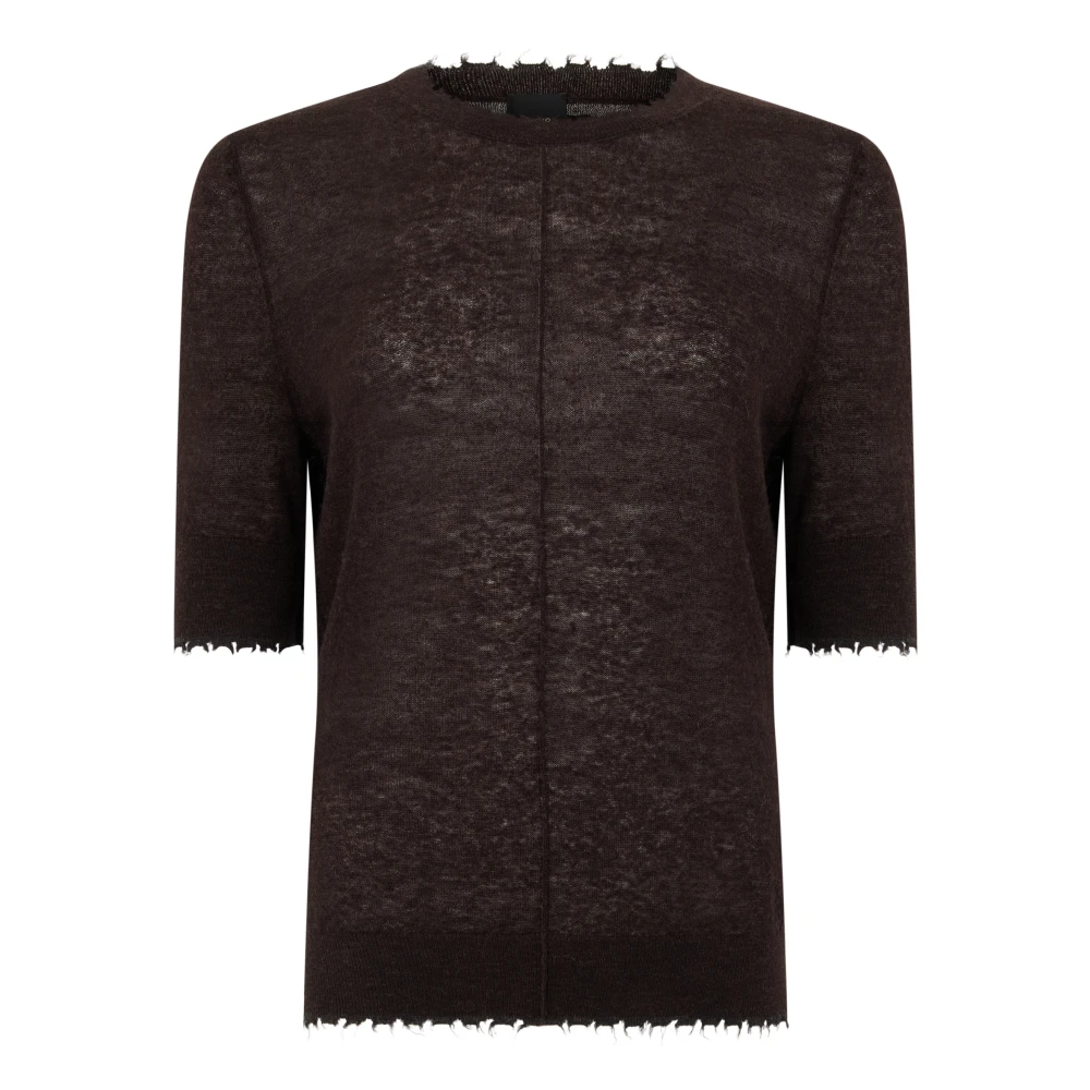 Pinko Short-Sleeve Shirt - Female - Round-Neck Knitwear - Brown - L - Knitwear