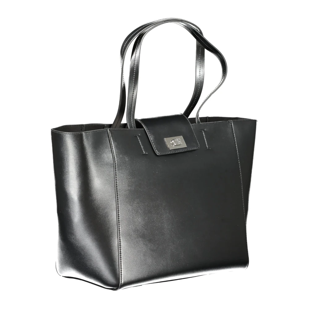 Calvin Klein Zwarte Schoudertas met Drukknoopsluiting Black Dames