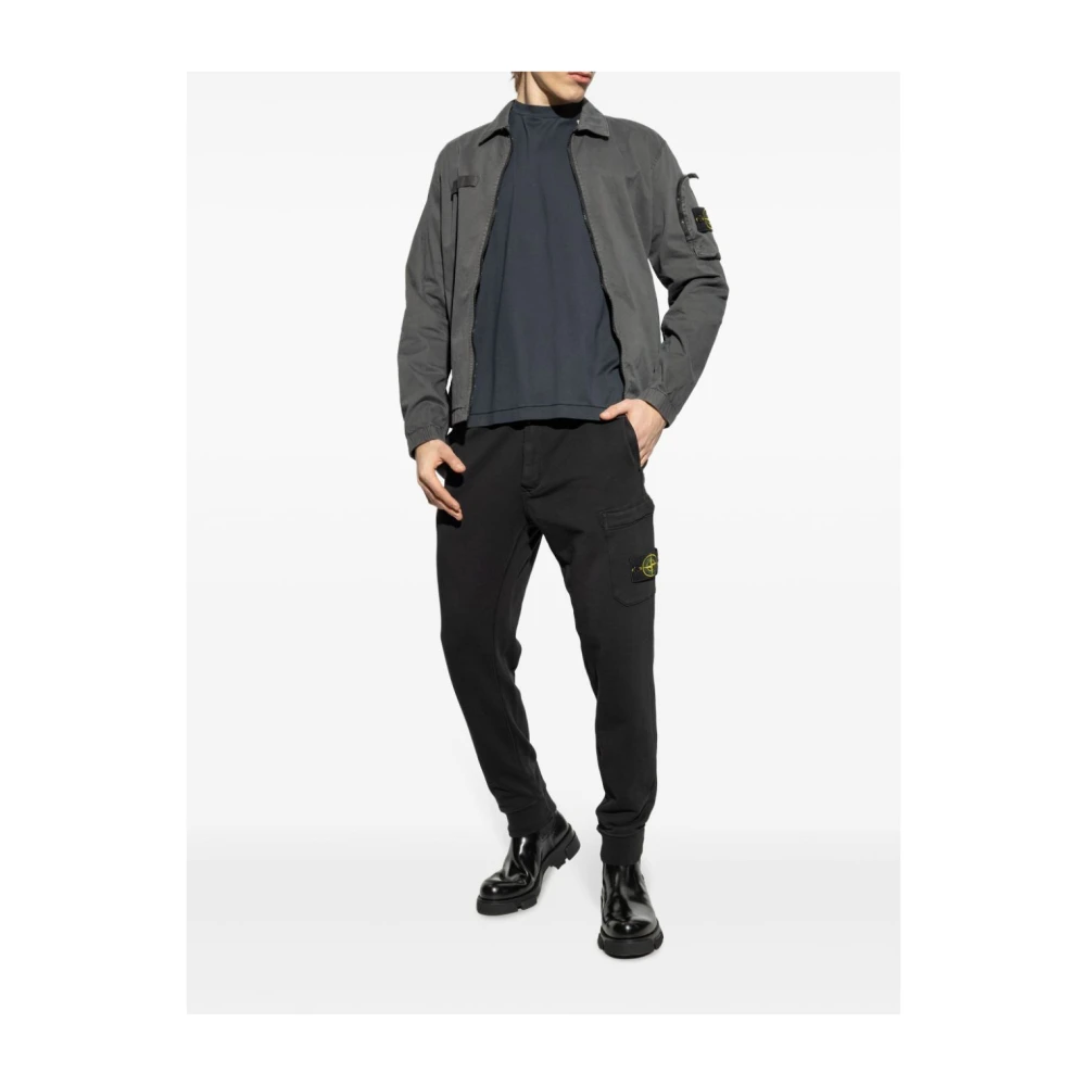 Stone Island Donkergrijze Stretch Katoenen Overhemdjasje Black Heren