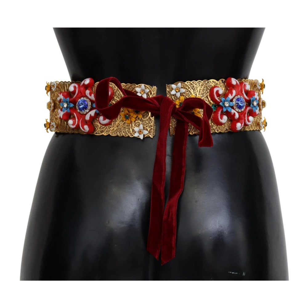 Dolce & Gabbana Bloemen Kristal Taille Riem Goud Multicolor Dames