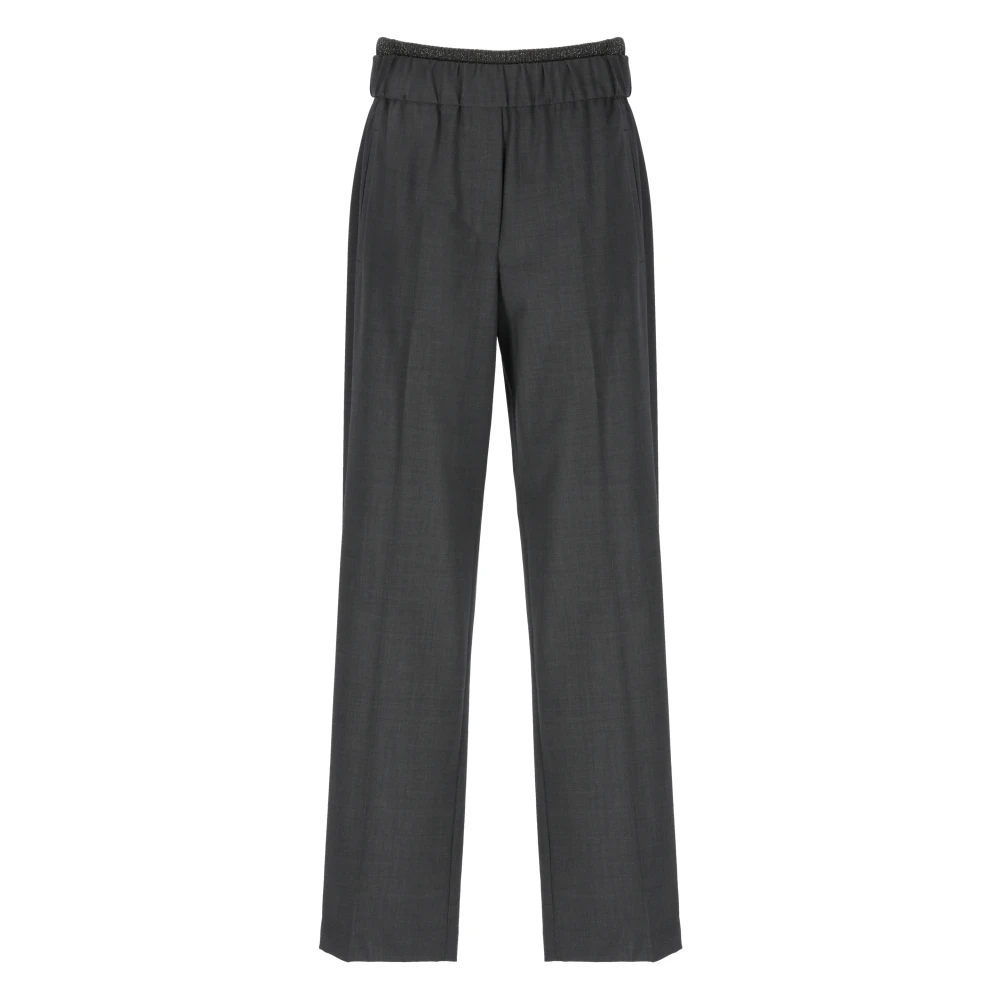 BRUNELLO CUCINELLI Elastische Taille Grijze Wollen Broek Gray Dames