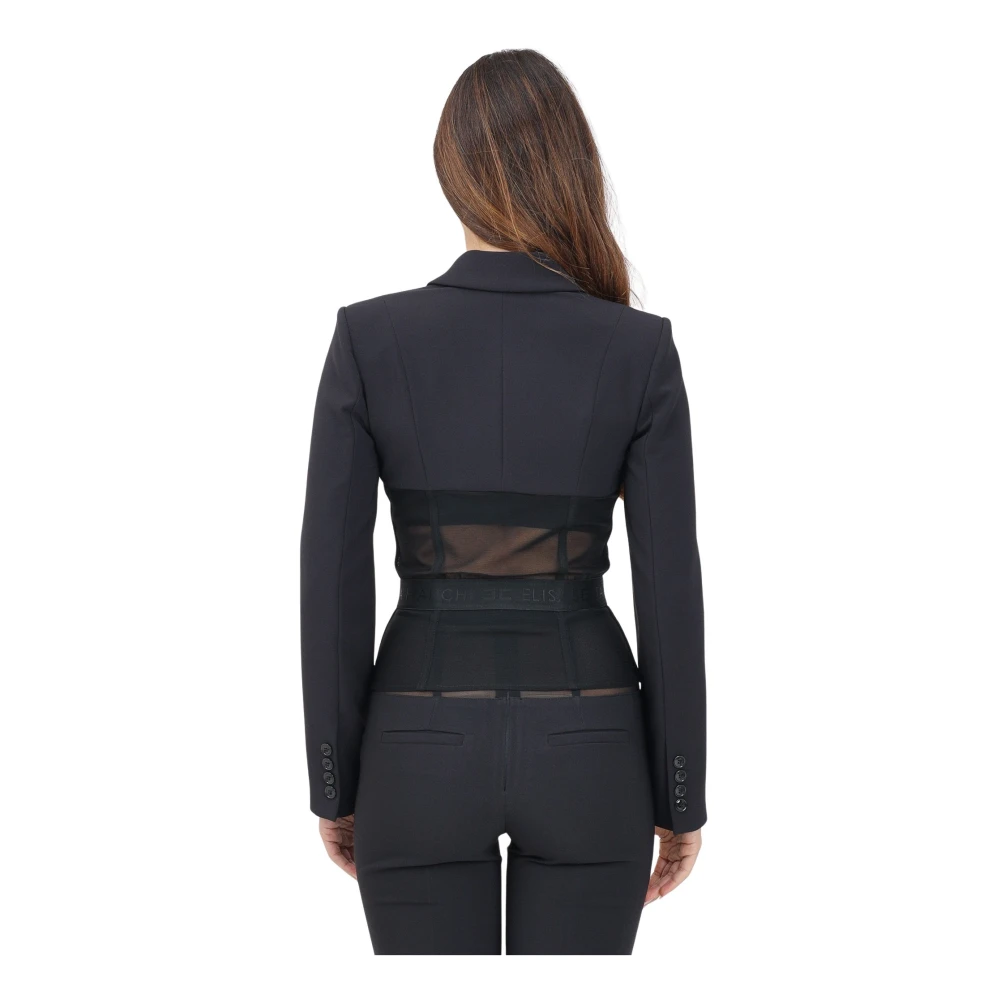 Elisabetta Franchi Zwarte Elegante Hedendaagse Jas Black Dames