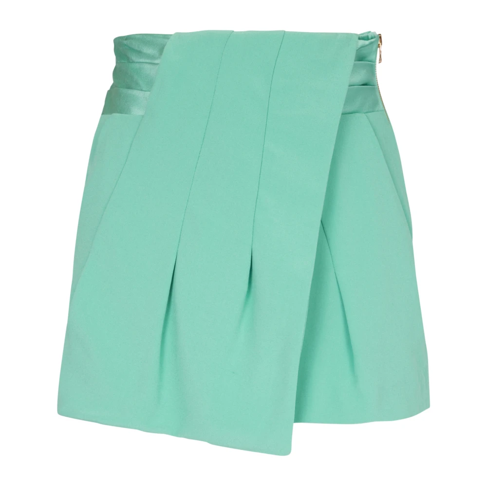 Balmain Satin Tailleband Crepe Gedrapeerde Shorts Green Dames