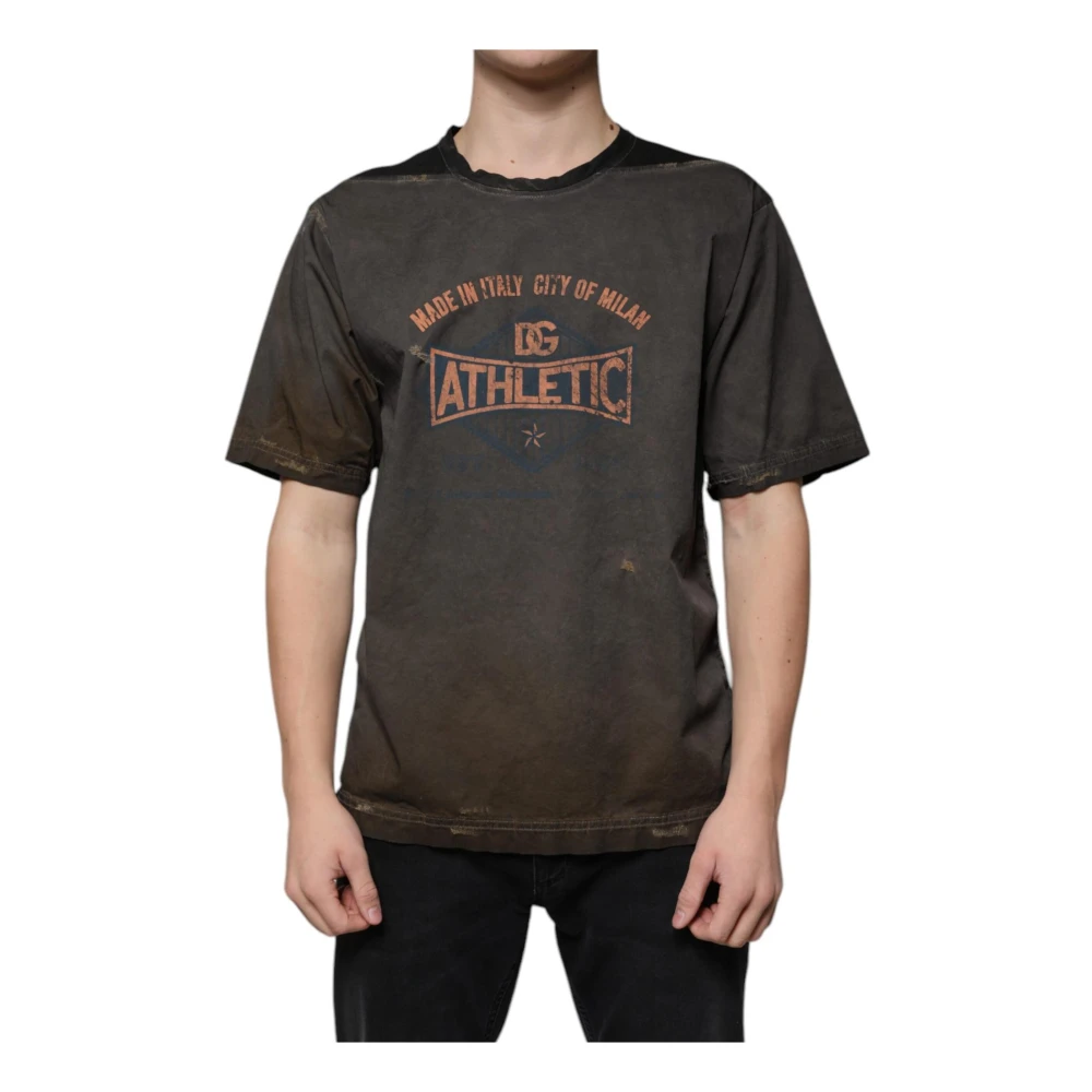 Dolce & Gabbana Bruine Grafische Print Katoenen T-shirt Brown Heren