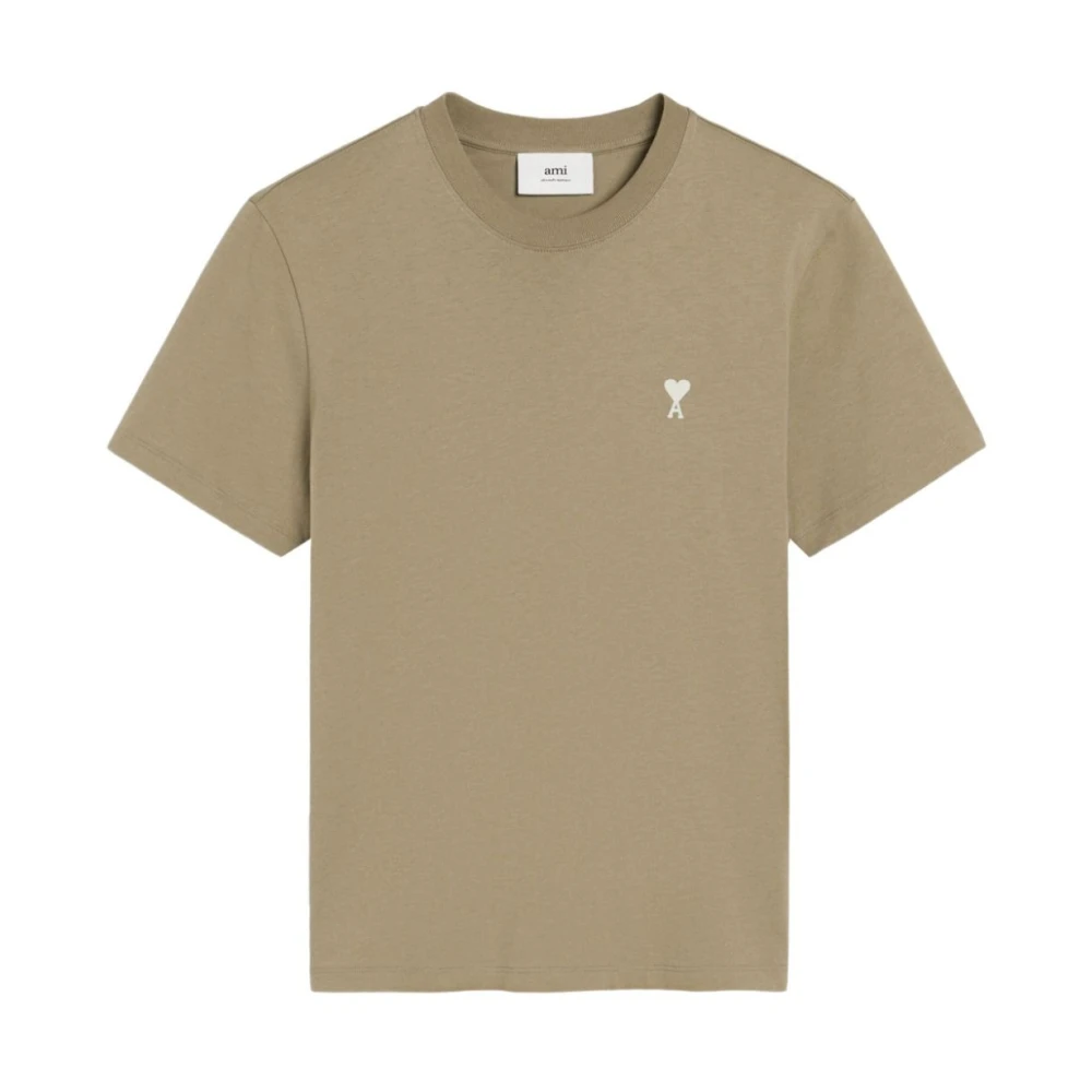 Ami Paris Men's Green T-Shirts, Xs, Heart Logo T-Shirt - Olive