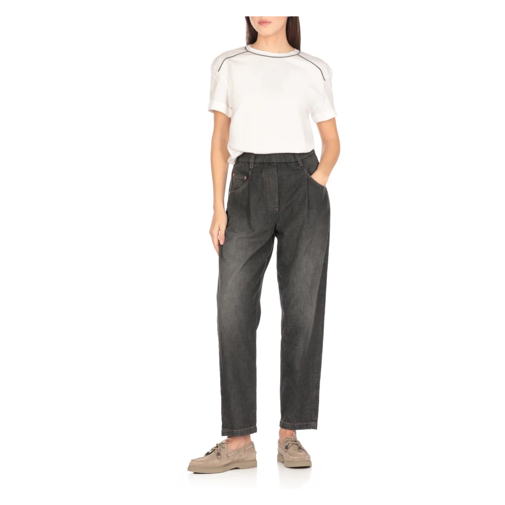 BRUNELLO CUCINELLI Grijze Katoenen Jeans met Elastische Taille Gray Dames