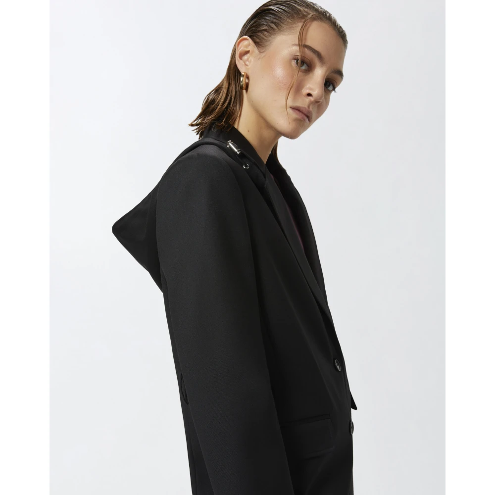 pinko Gewatteerde flanellen blazer met riem Black Dames