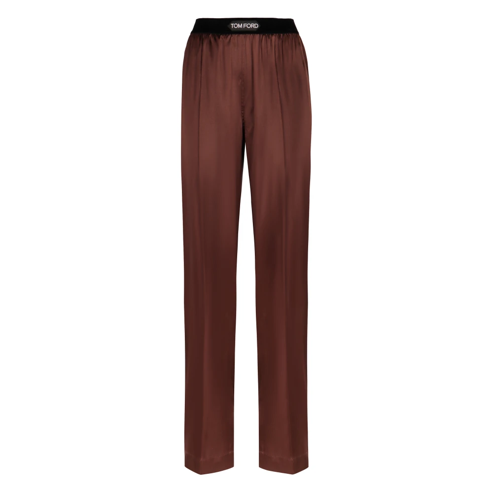 Tom Ford Zijden broek met fluwelen inzet Brown Dames