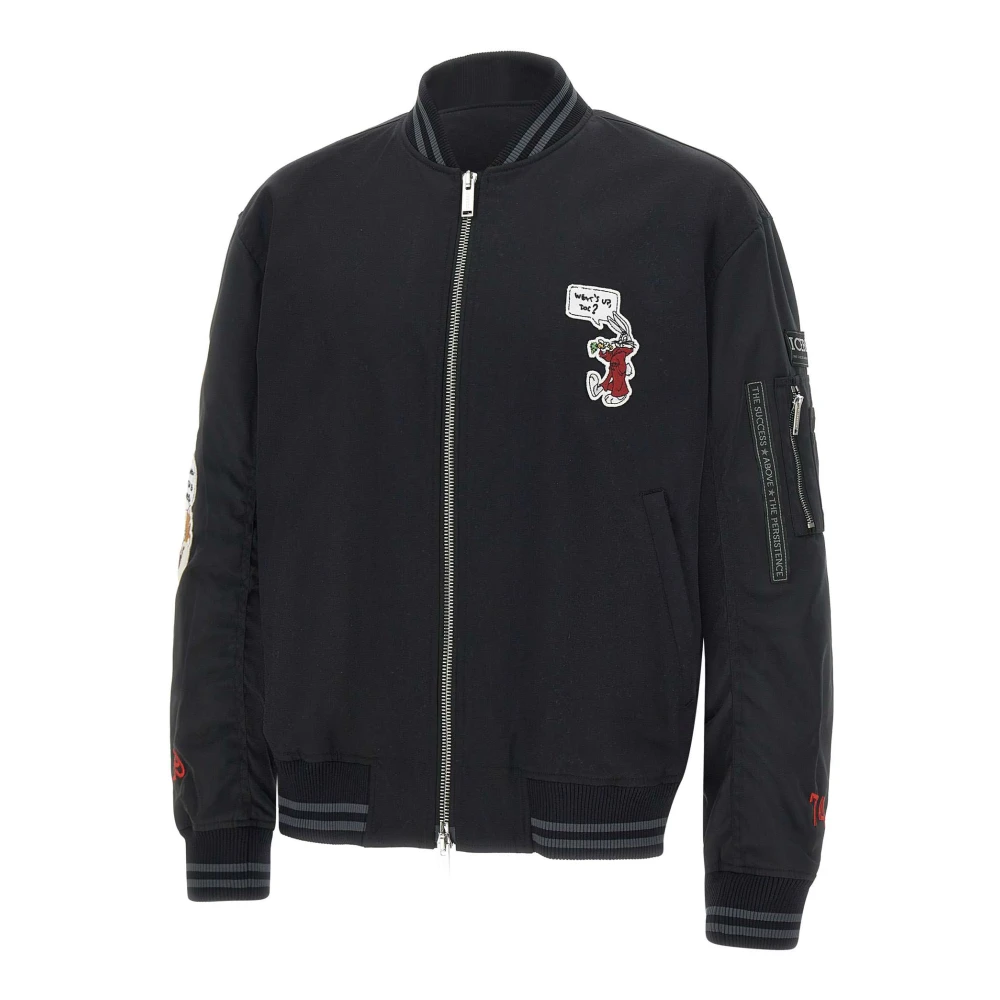 Iceberg Regular fit zwarte jas in keperstof met Looney Tunes thema details Black Heren