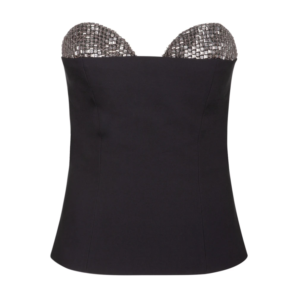 Genny Svart Rhinestone Square-Neck Top Black, Dam